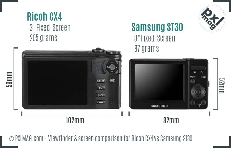 Ricoh CX4 vs Samsung ST30 Screen and Viewfinder comparison