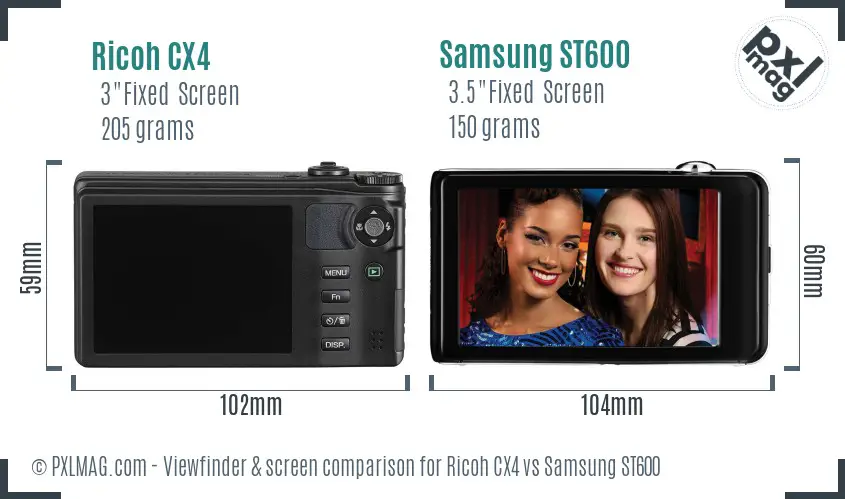 Ricoh CX4 vs Samsung ST600 Screen and Viewfinder comparison