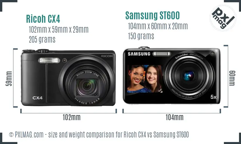 Ricoh CX4 vs Samsung ST600 size comparison