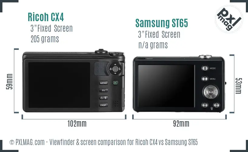 Ricoh CX4 vs Samsung ST65 Screen and Viewfinder comparison