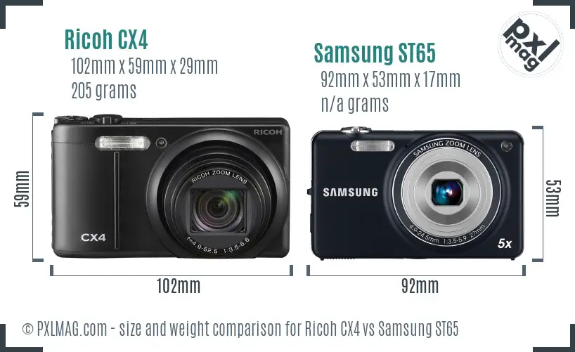 Ricoh CX4 vs Samsung ST65 size comparison