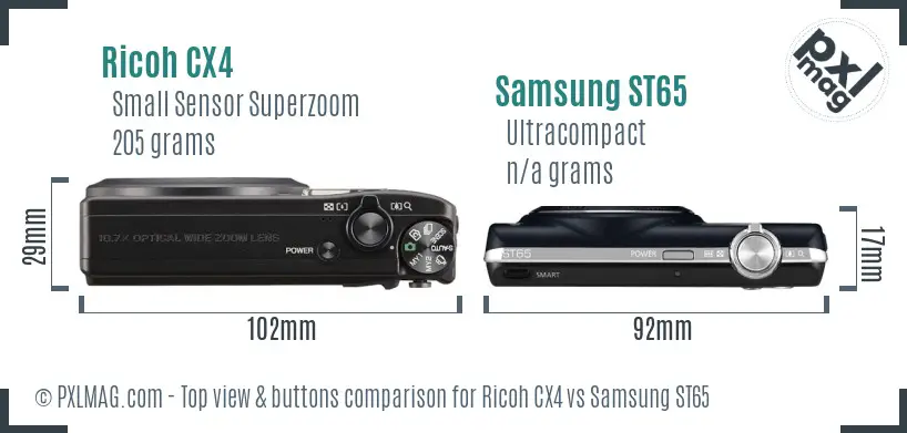 Ricoh CX4 vs Samsung ST65 top view buttons comparison