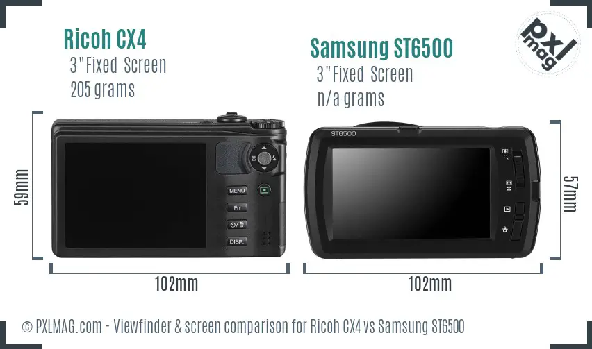 Ricoh CX4 vs Samsung ST6500 Screen and Viewfinder comparison