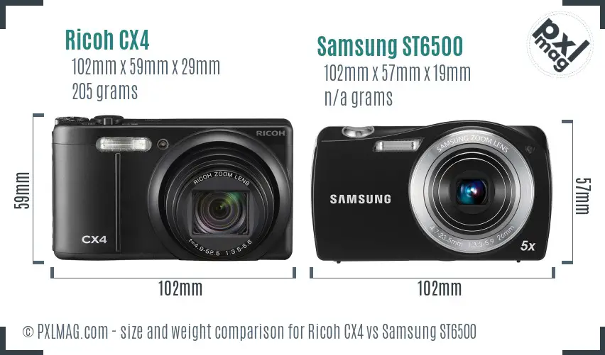 Ricoh CX4 vs Samsung ST6500 size comparison