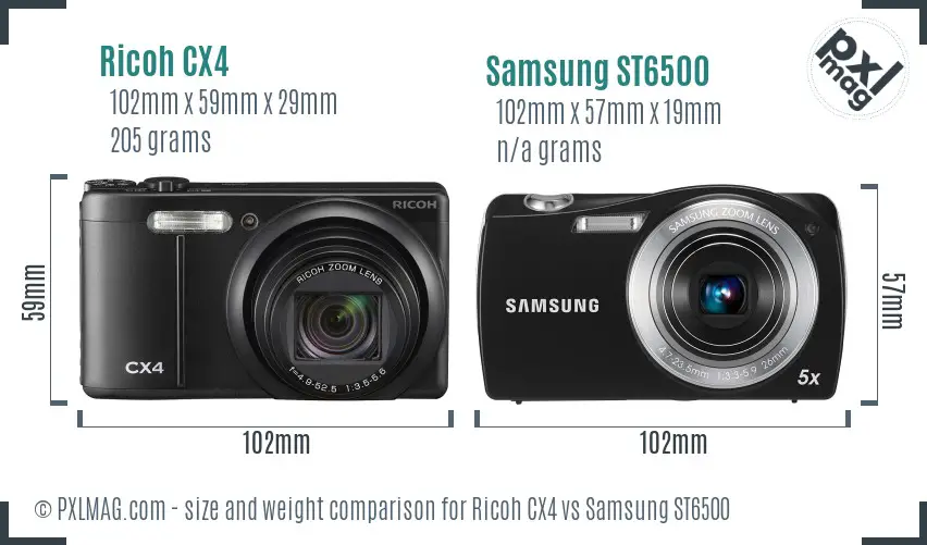 Ricoh CX4 vs Samsung ST6500 size comparison Ricoh CX4 vs Samsung ST6500 size comparison