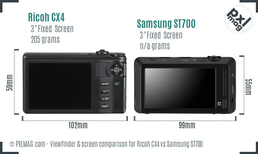 Ricoh CX4 vs Samsung ST700 Screen and Viewfinder comparison