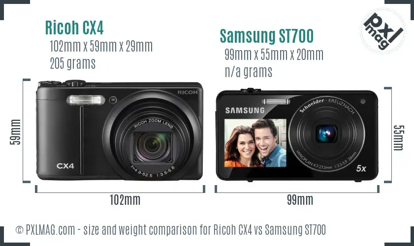 Ricoh CX4 vs Samsung ST700 size comparison