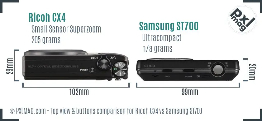 Ricoh CX4 vs Samsung ST700 top view buttons comparison