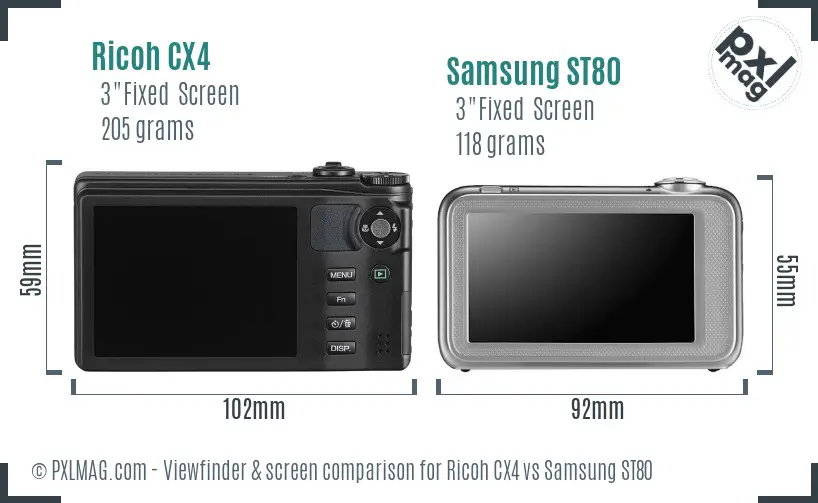 Ricoh CX4 vs Samsung ST80 Screen and Viewfinder comparison