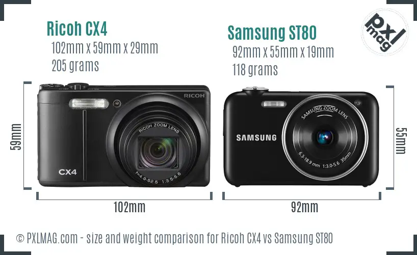 Ricoh CX4 vs Samsung ST80 size comparison