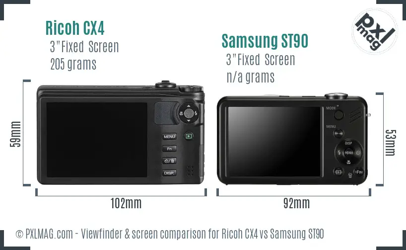 Ricoh CX4 vs Samsung ST90 Screen and Viewfinder comparison