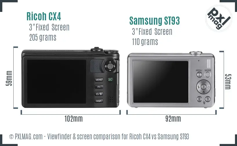 Ricoh CX4 vs Samsung ST93 Screen and Viewfinder comparison Ricoh CX4 vs Samsung ST93 Screen and Viewfinder comparison