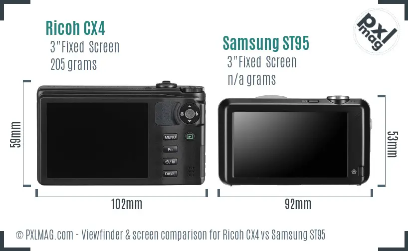 Ricoh CX4 vs Samsung ST95 Screen and Viewfinder comparison