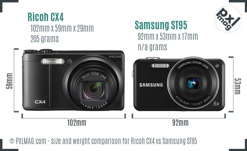 Ricoh CX4 vs Samsung ST95 size comparison Ricoh CX4 vs Samsung ST95 size comparison