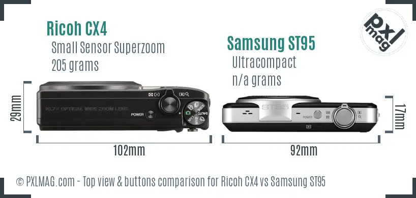 Ricoh CX4 vs Samsung ST95 top view buttons comparison