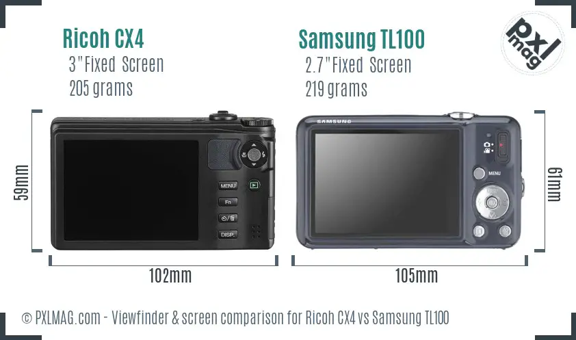 Ricoh CX4 vs Samsung TL100 Screen and Viewfinder comparison