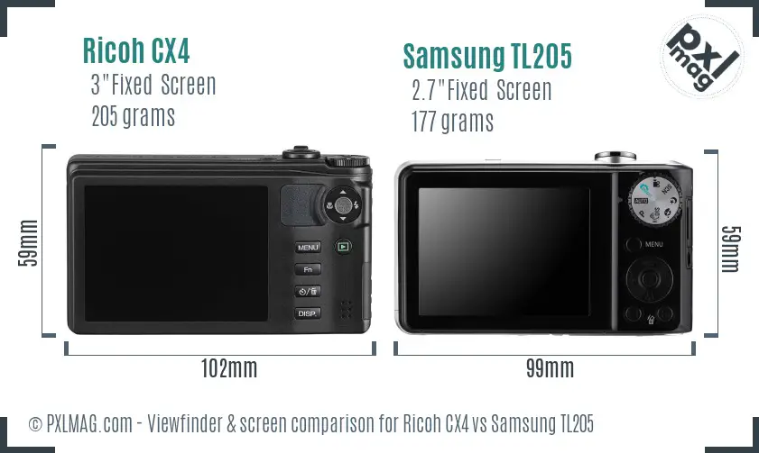 Ricoh CX4 vs Samsung TL205 Screen and Viewfinder comparison