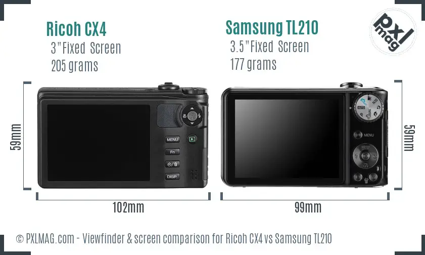 Ricoh CX4 vs Samsung TL210 Screen and Viewfinder comparison