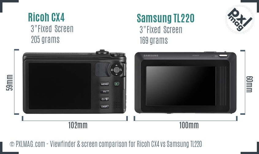 Ricoh CX4 vs Samsung TL220 Screen and Viewfinder comparison