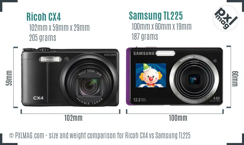 Ricoh CX4 vs Samsung TL225 size comparison Ricoh CX4 vs Samsung TL225 size comparison