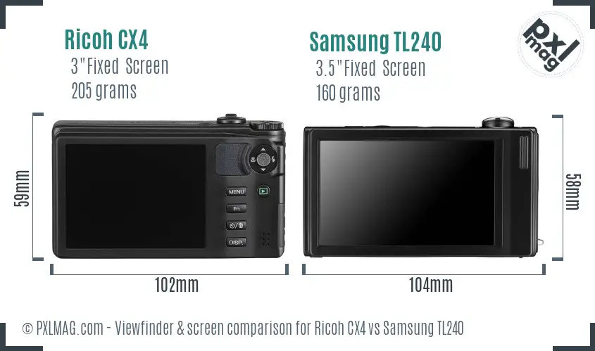 Ricoh CX4 vs Samsung TL240 Screen and Viewfinder comparison