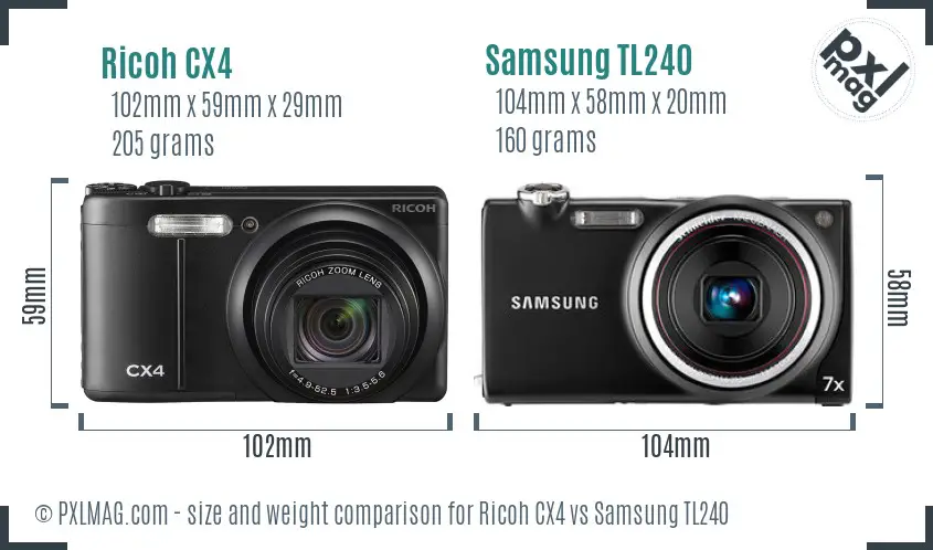 Ricoh CX4 vs Samsung TL240 size comparison