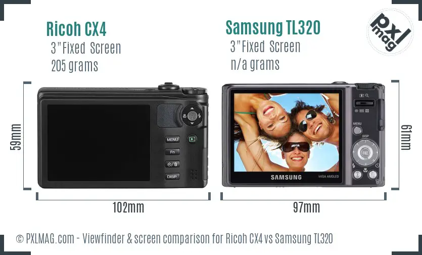 Ricoh CX4 vs Samsung TL320 Screen and Viewfinder comparison