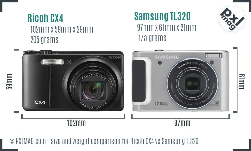 Ricoh CX4 vs Samsung TL320 size comparison Ricoh CX4 vs Samsung TL320 size comparison