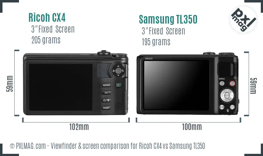 Ricoh CX4 vs Samsung TL350 Screen and Viewfinder comparison