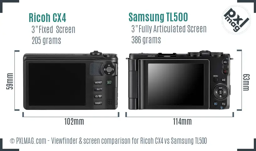 Ricoh CX4 vs Samsung TL500 Screen and Viewfinder comparison