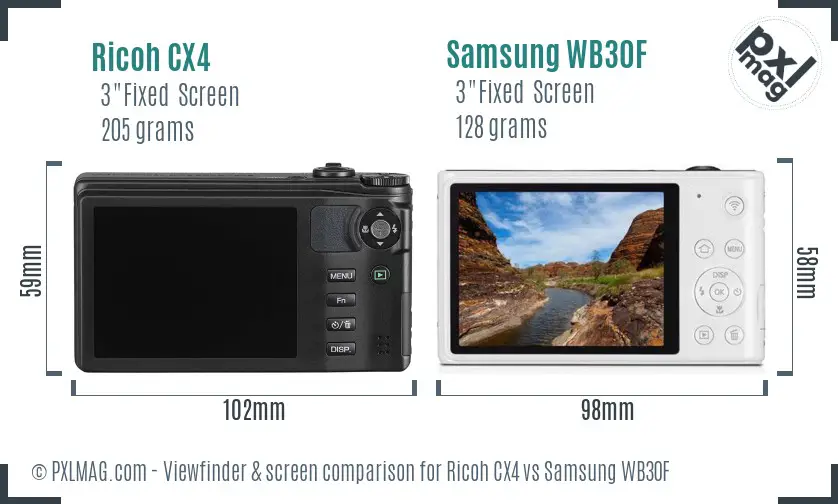 Ricoh CX4 vs Samsung WB30F Screen and Viewfinder comparison Ricoh CX4 vs Samsung WB30F Screen and Viewfinder comparison