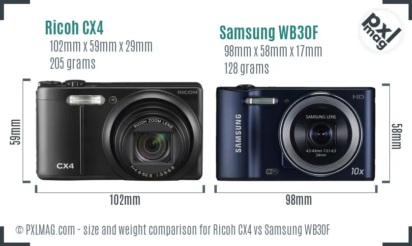 Ricoh CX4 vs Samsung WB30F size comparison Ricoh CX4 vs Samsung WB30F size comparison
