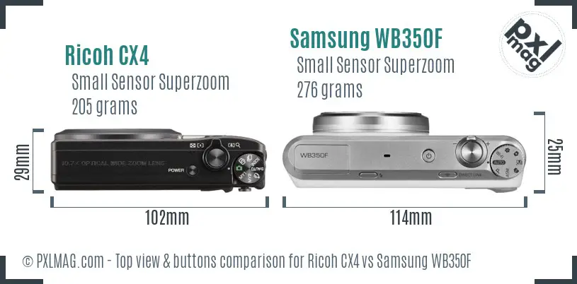 Ricoh CX4 vs Samsung WB350F top view buttons comparison