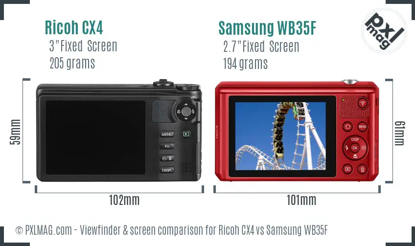 Ricoh CX4 vs Samsung WB35F Screen and Viewfinder comparison