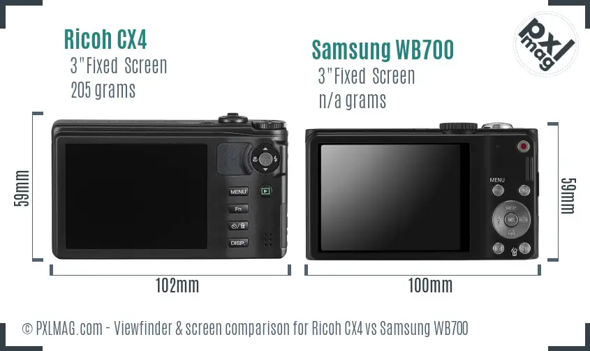 Ricoh CX4 vs Samsung WB700 Screen and Viewfinder comparison