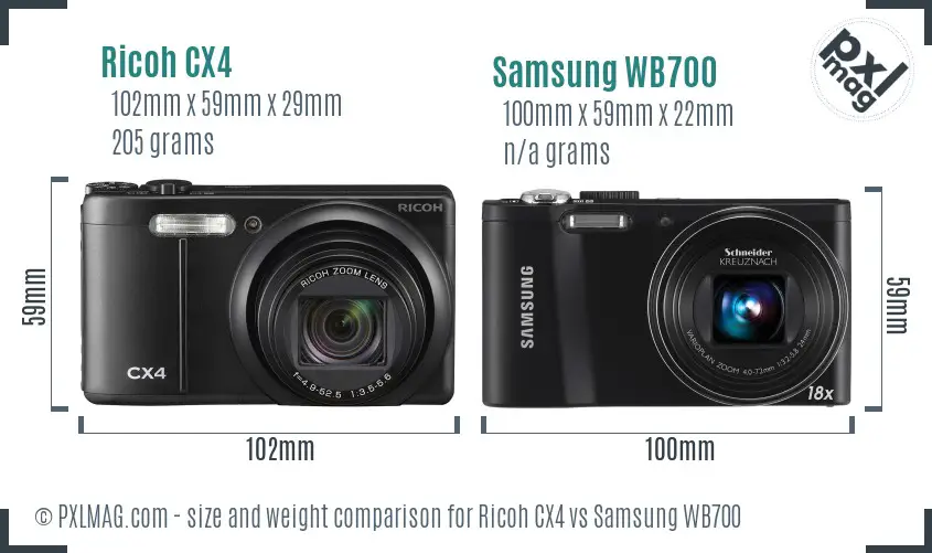 Ricoh CX4 vs Samsung WB700 size comparison Ricoh CX4 vs Samsung WB700 size comparison