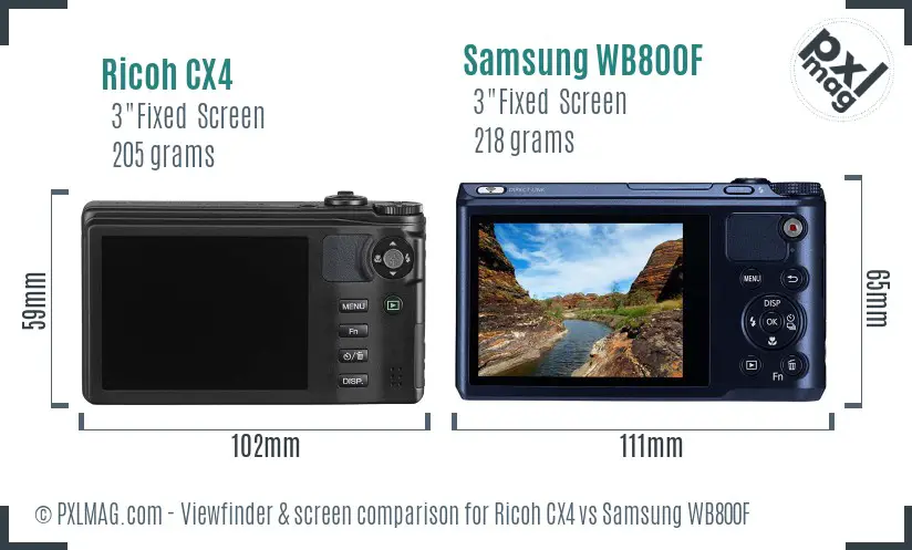 Ricoh CX4 vs Samsung WB800F Screen and Viewfinder comparison