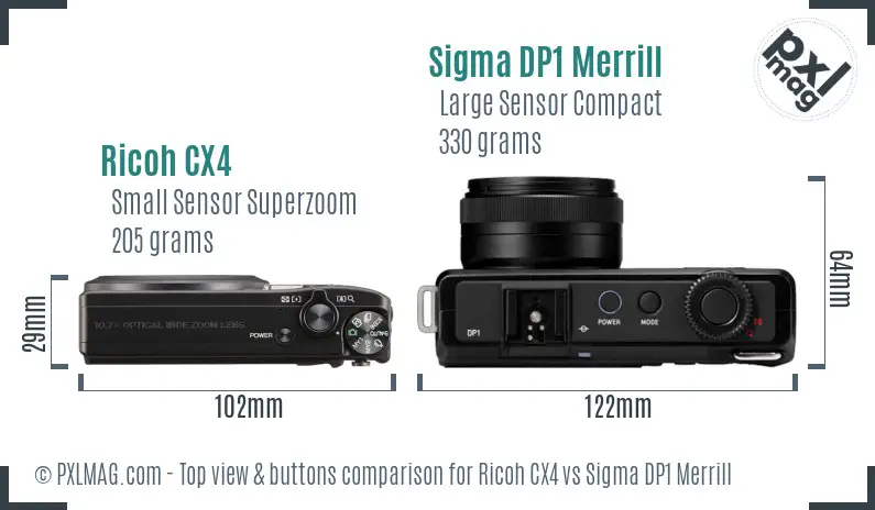 Ricoh CX4 vs Sigma DP1 Merrill top view buttons comparison
