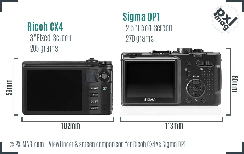 Ricoh CX4 vs Sigma DP1 Screen and Viewfinder comparison