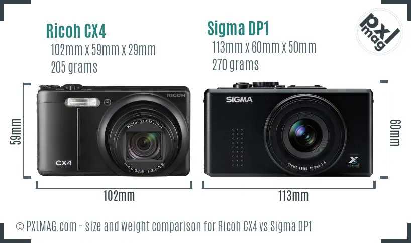 Ricoh CX4 vs Sigma DP1 size comparison