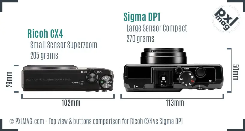 Ricoh CX4 vs Sigma DP1 top view buttons comparison