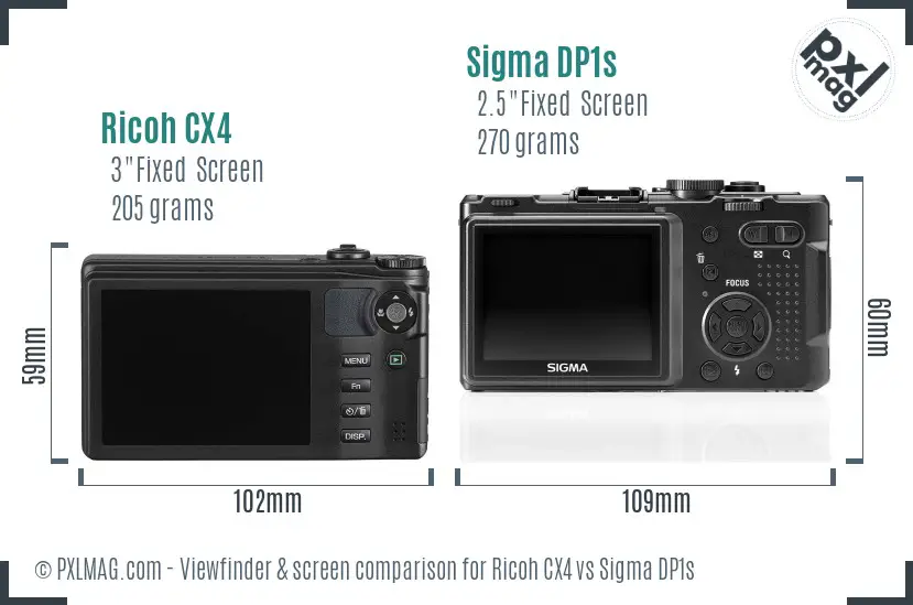 Ricoh CX4 vs Sigma DP1s Screen and Viewfinder comparison