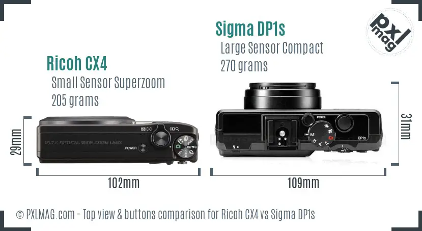Ricoh CX4 vs Sigma DP1s top view buttons comparison