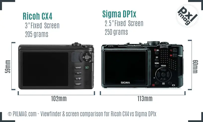 Ricoh CX4 vs Sigma DP1x Screen and Viewfinder comparison
