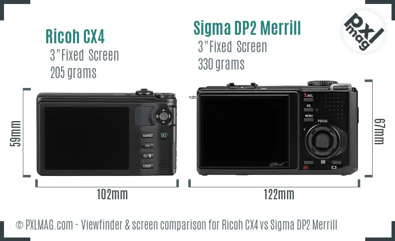 Ricoh CX4 vs Sigma DP2 Merrill Screen and Viewfinder comparison