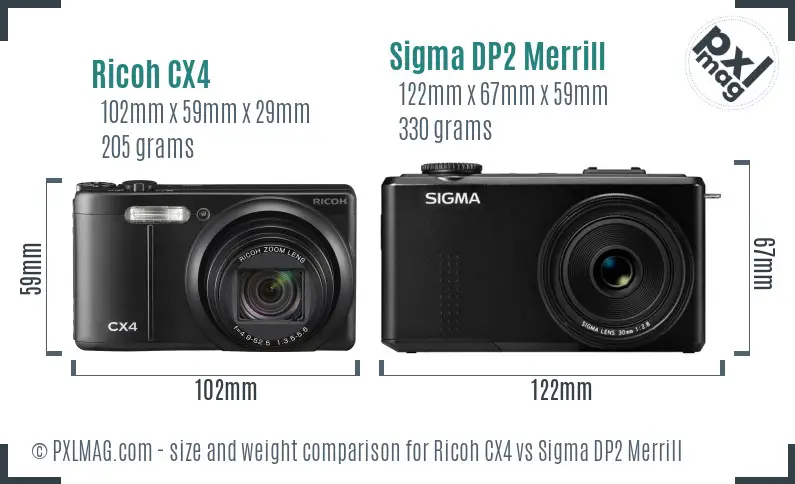 Ricoh CX4 vs Sigma DP2 Merrill size comparison