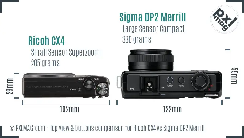 Ricoh CX4 vs Sigma DP2 Merrill top view buttons comparison