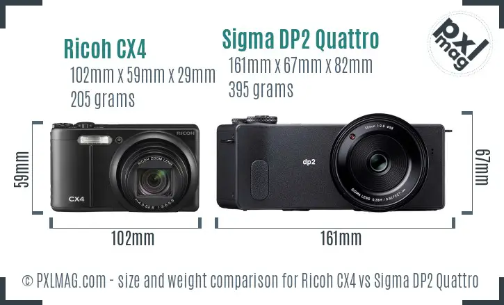 Ricoh CX4 vs Sigma DP2 Quattro size comparison