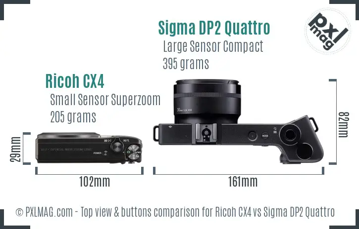 Ricoh CX4 vs Sigma DP2 Quattro top view buttons comparison