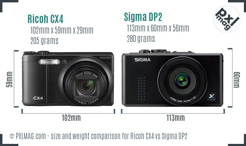 Ricoh CX4 vs Sigma DP2 size comparison